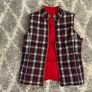 Reversible plaid/red vest
